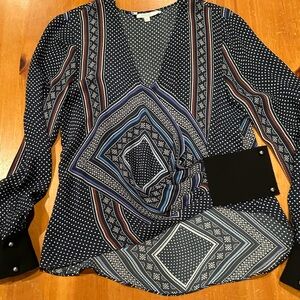 10 Crosby Derek Lam Black and Blue Geometric Blouse